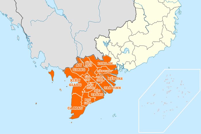 La carte de la région du delta du Mékong